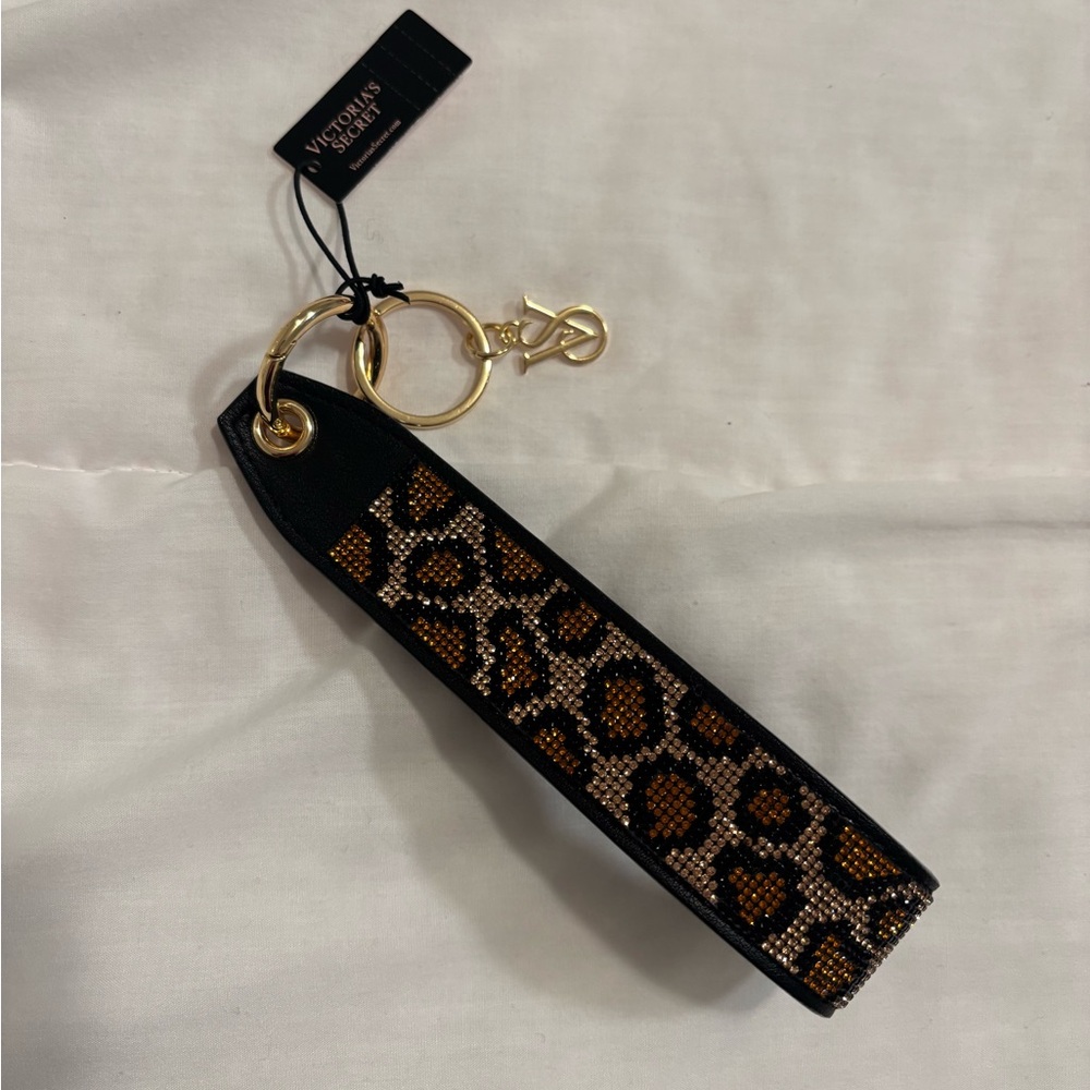 Pink Victoria’s Secret leopard wristlet keychain